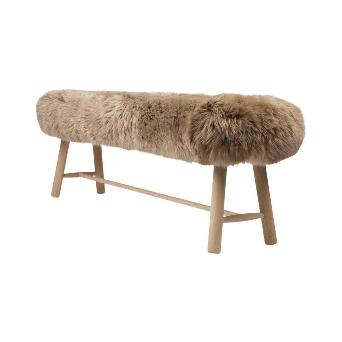 Theo Bench | New Zealand Long Wool Sheepskin | Oak Legs