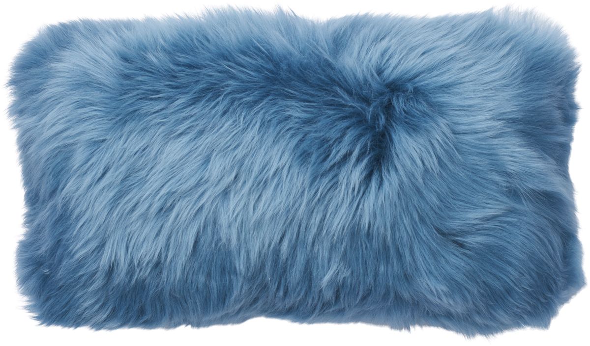 Long Wool Sheepskin Cushion | Doublesided | New Zealand | 25x50 cm Coral Blue