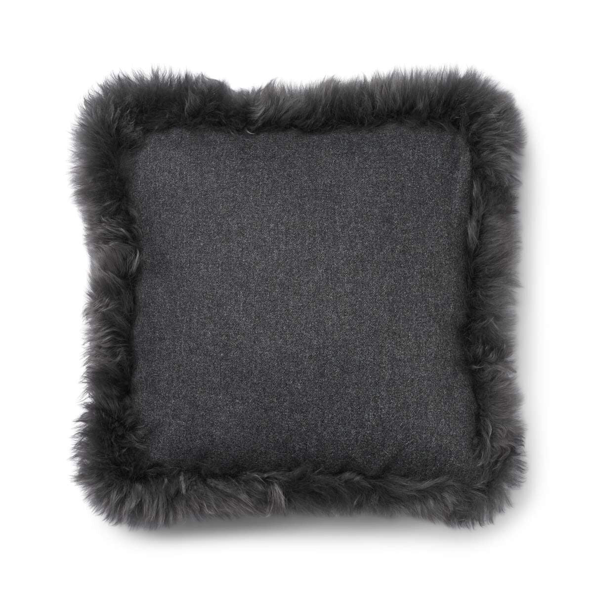 Wool Cushion | Long Wool Trim | 52x52 cm | 34x52 cm Rock/Steel