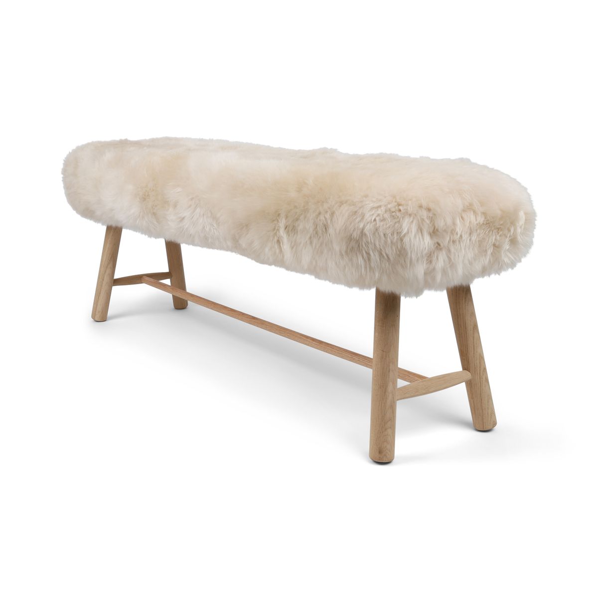 Theo Bench | New Zealand Long Wool Sheepskin | Oak Legs