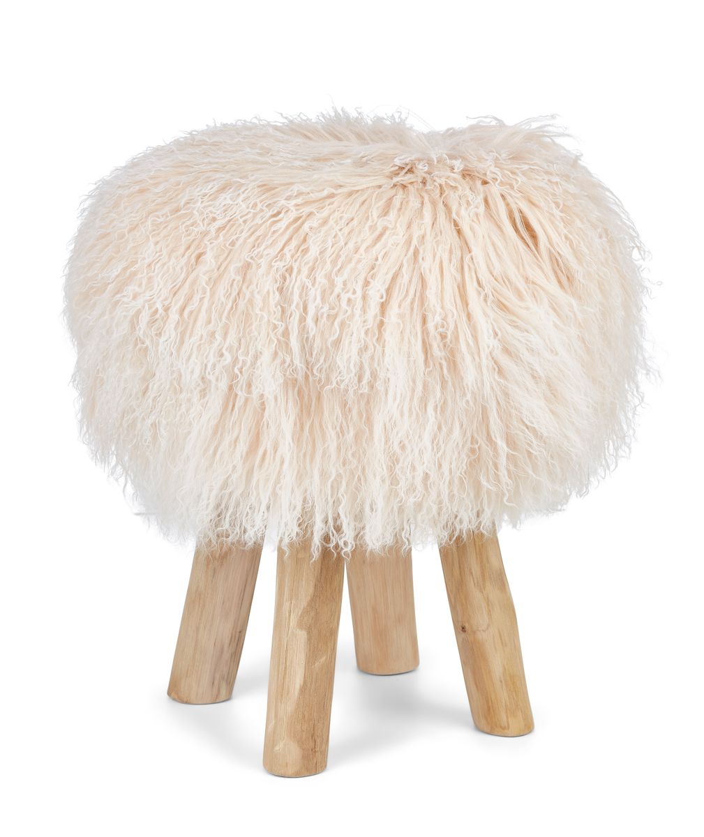Theo Stool + Cover | Oak Legs | Tibet Sheepskin