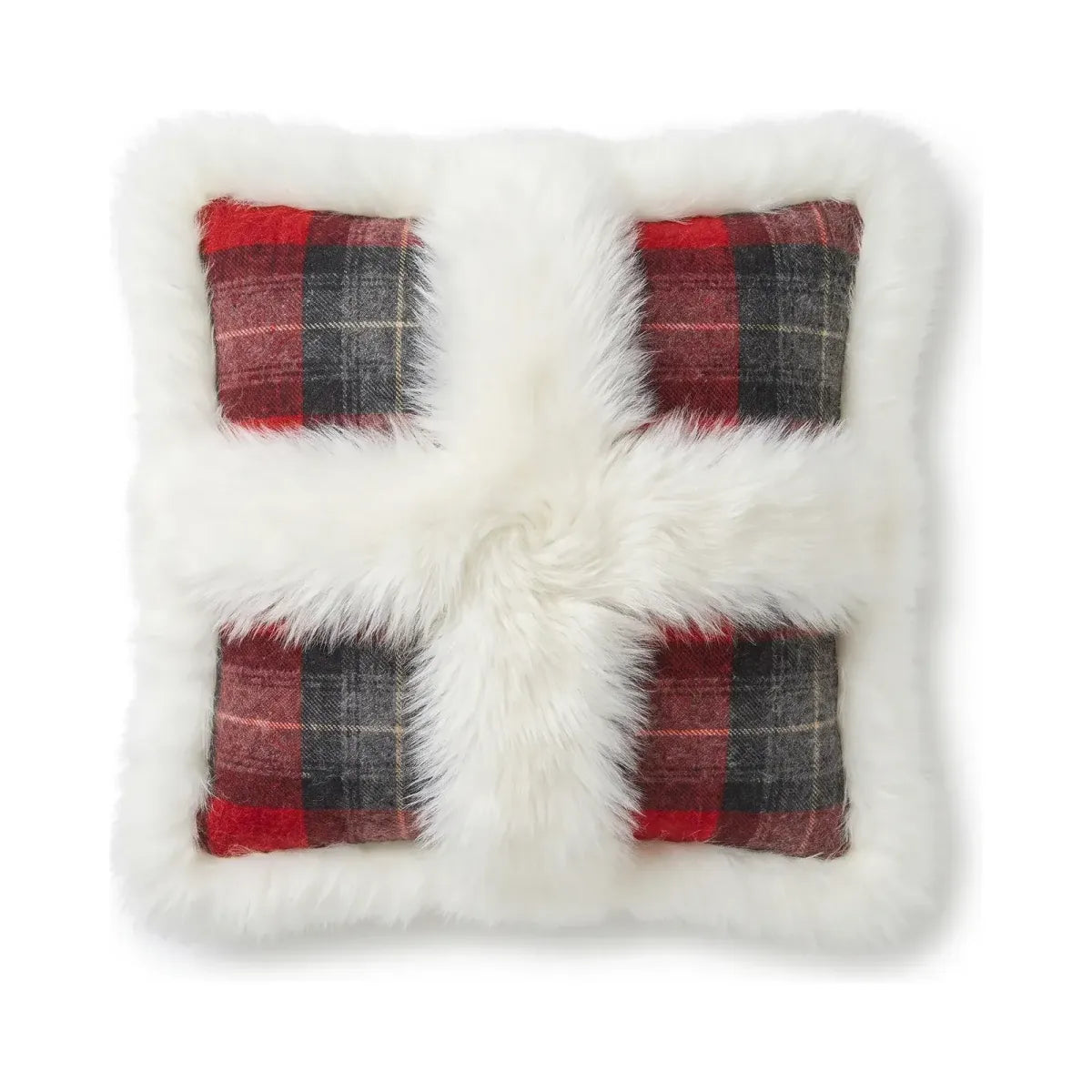 Sheepskin and Wool Cushion | Cross | Long Wool | 52x52 cm