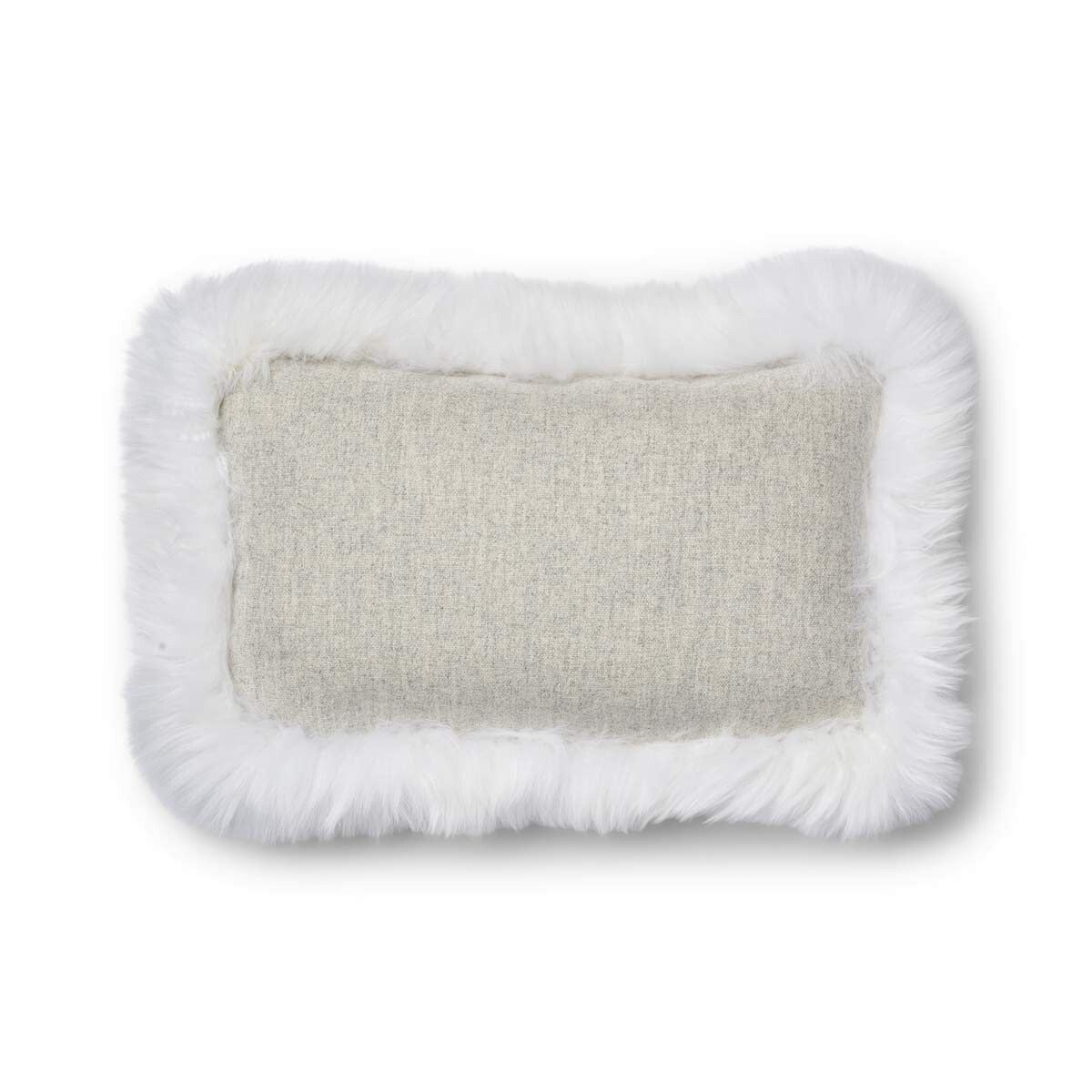 Wool Cushion | Long Wool Trim | 52x52 cm | 34x52 cm Silver/Ivory