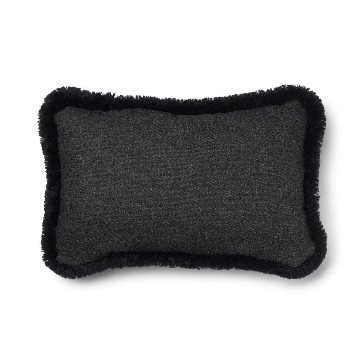 Wool Cushion | Short Wool Trim | 34x52 cm Charcoal/Black