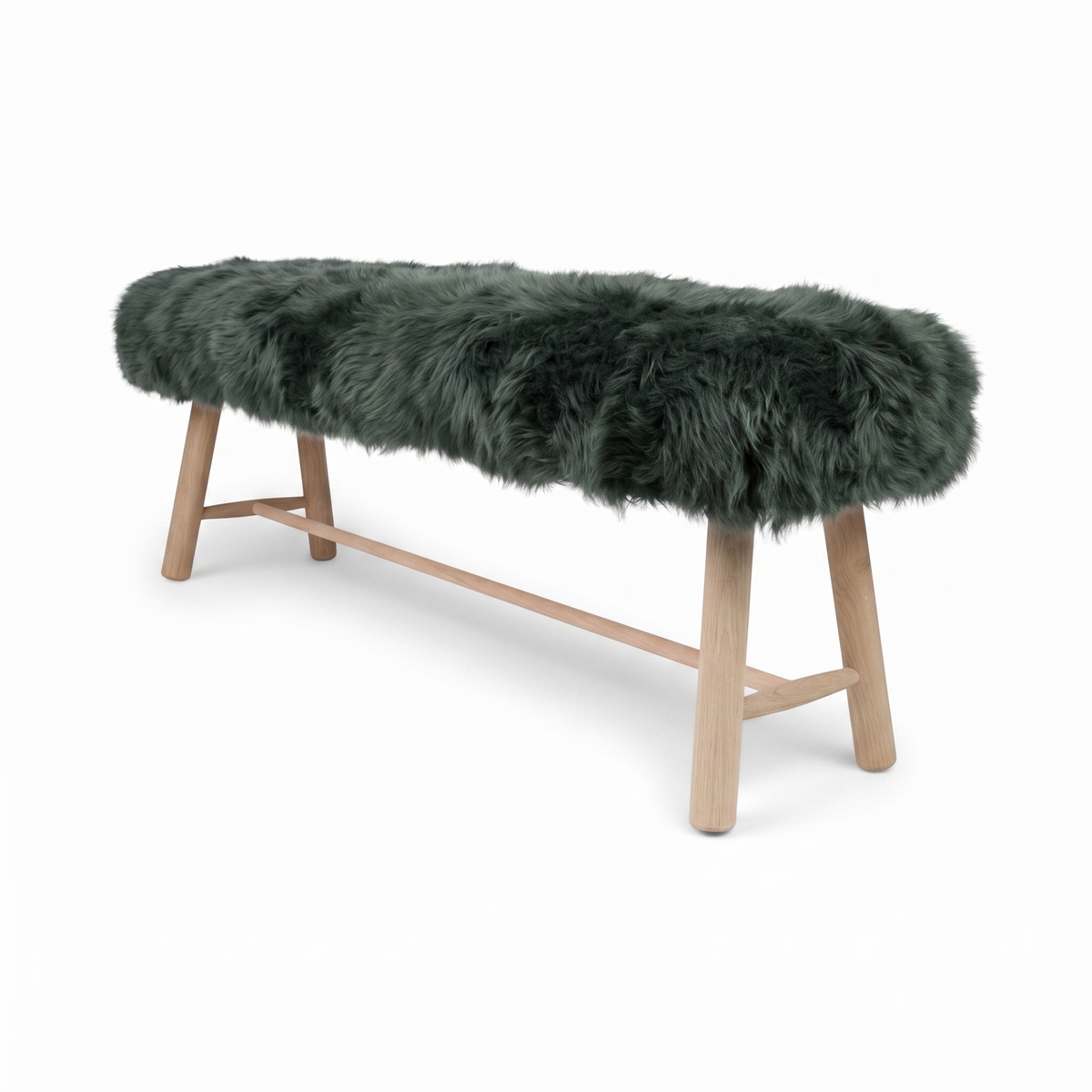 Theodor Bench | New Zealand Long Wool Sheepskin | Oak Legs Malachite (Green)