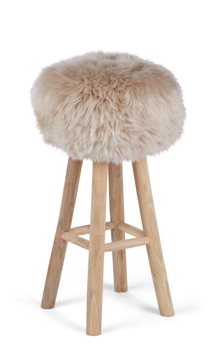 Theo Bar Stool + Cover | Oak Legs | New Zealand Sheepskin