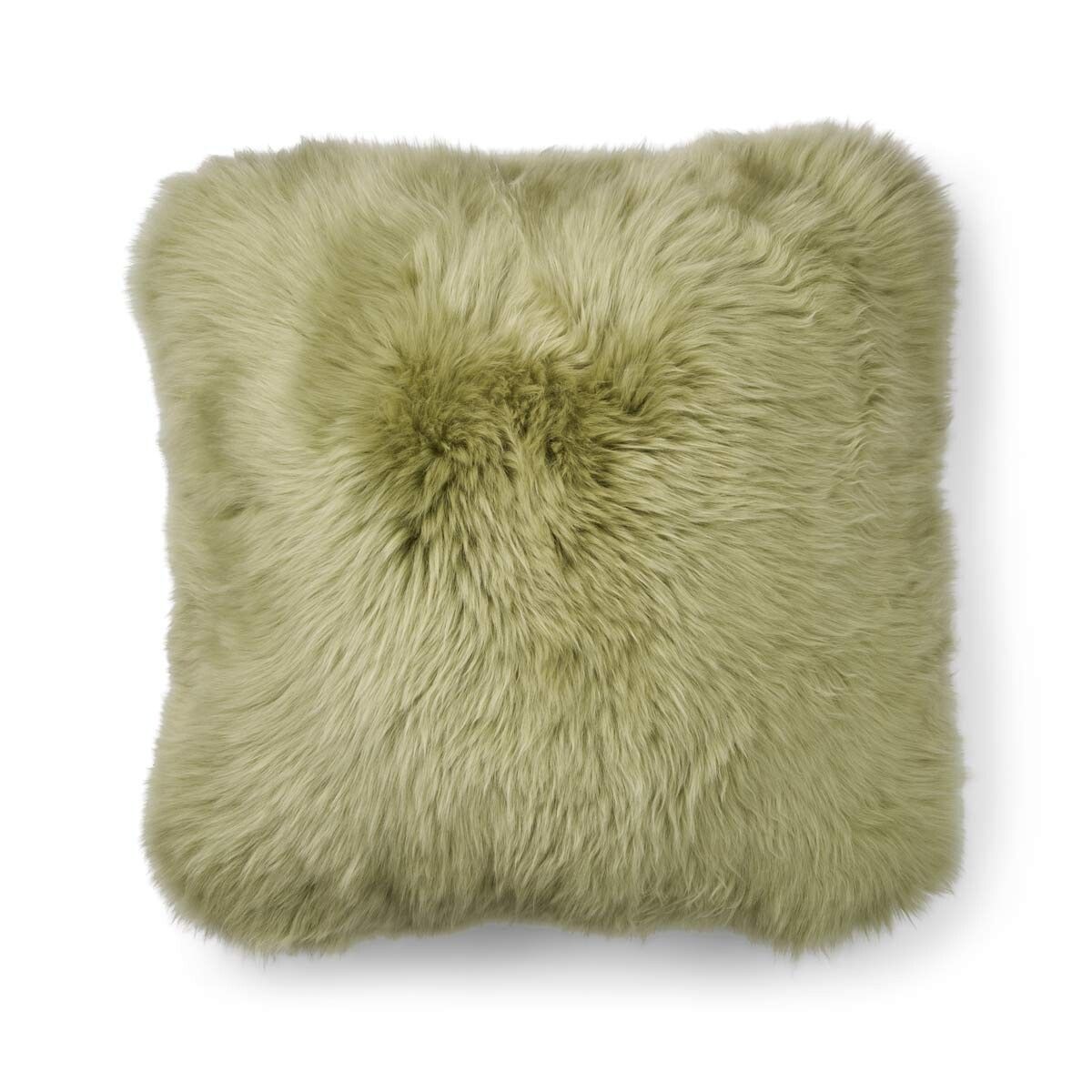 Long-Wool Sheepskin Cushion Sage Green