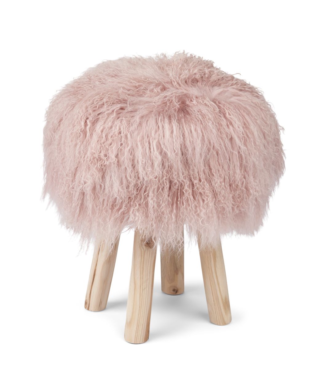 Theo Stool + Cover | Oak Legs | Tibet Sheepskin Rosa
