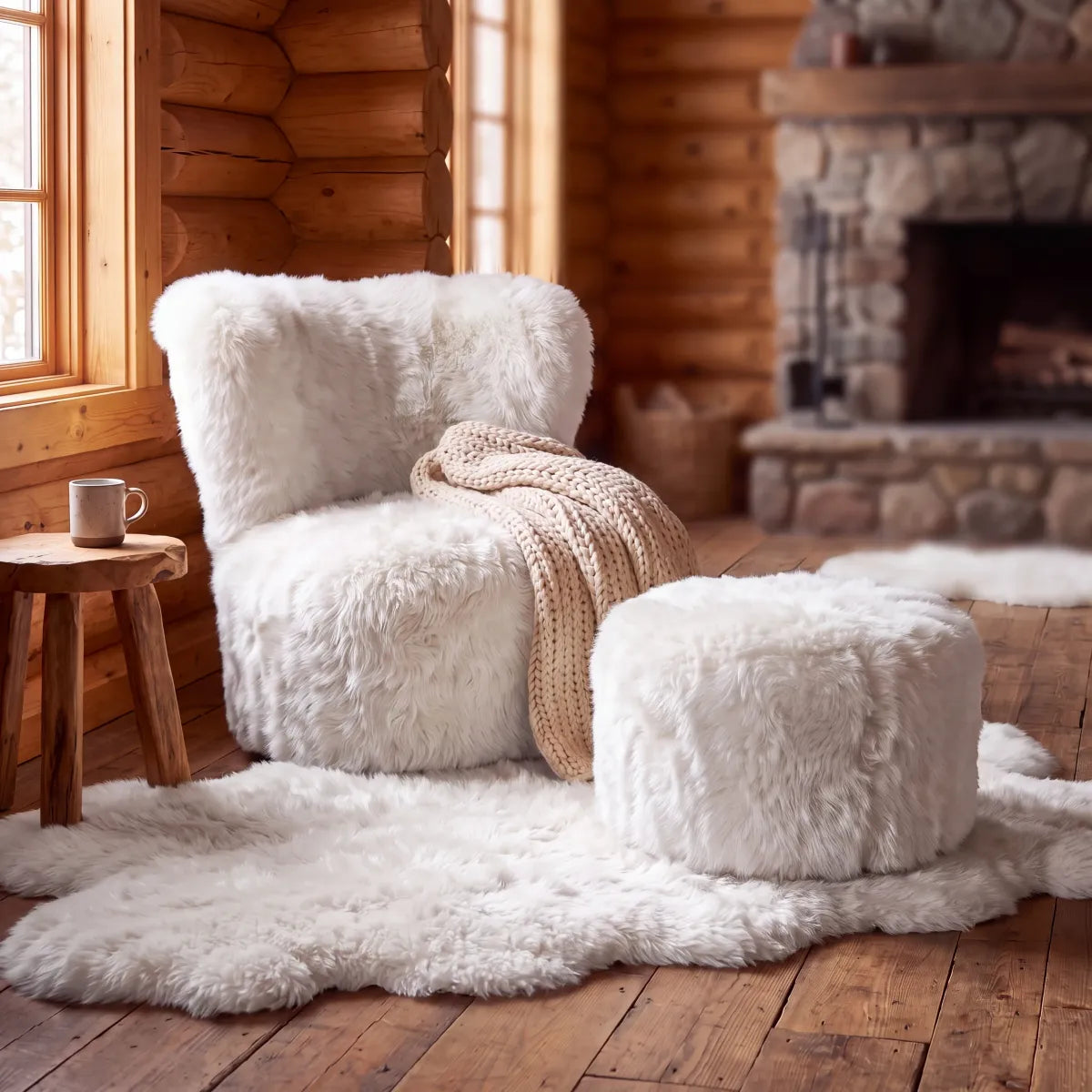 Skandi Footrest | Long Wool Sheepskin | New Zealand  Ivory