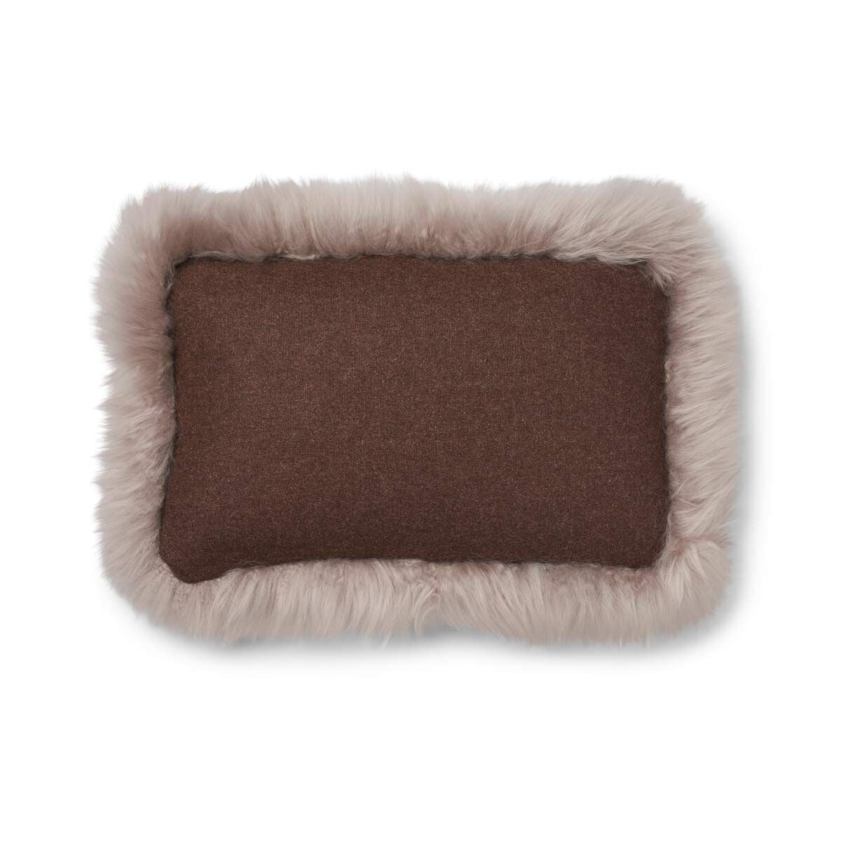 Wool Cushion | Long Wool Trim  | 52x52 cm Brown/Dove