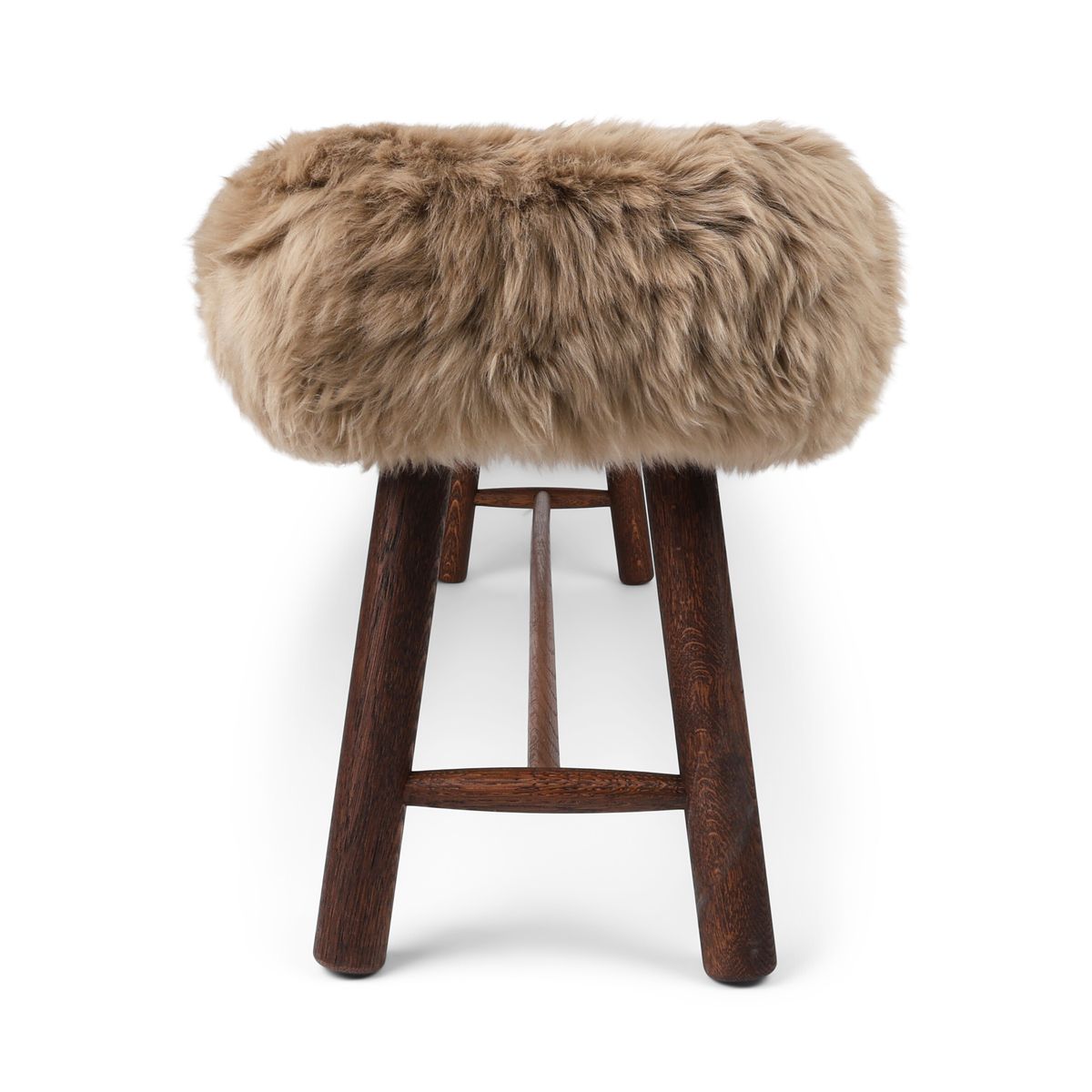 Theo Bench | New Zealand Long Wool Sheepskin | Dark Oil Oak Legs  Taupe