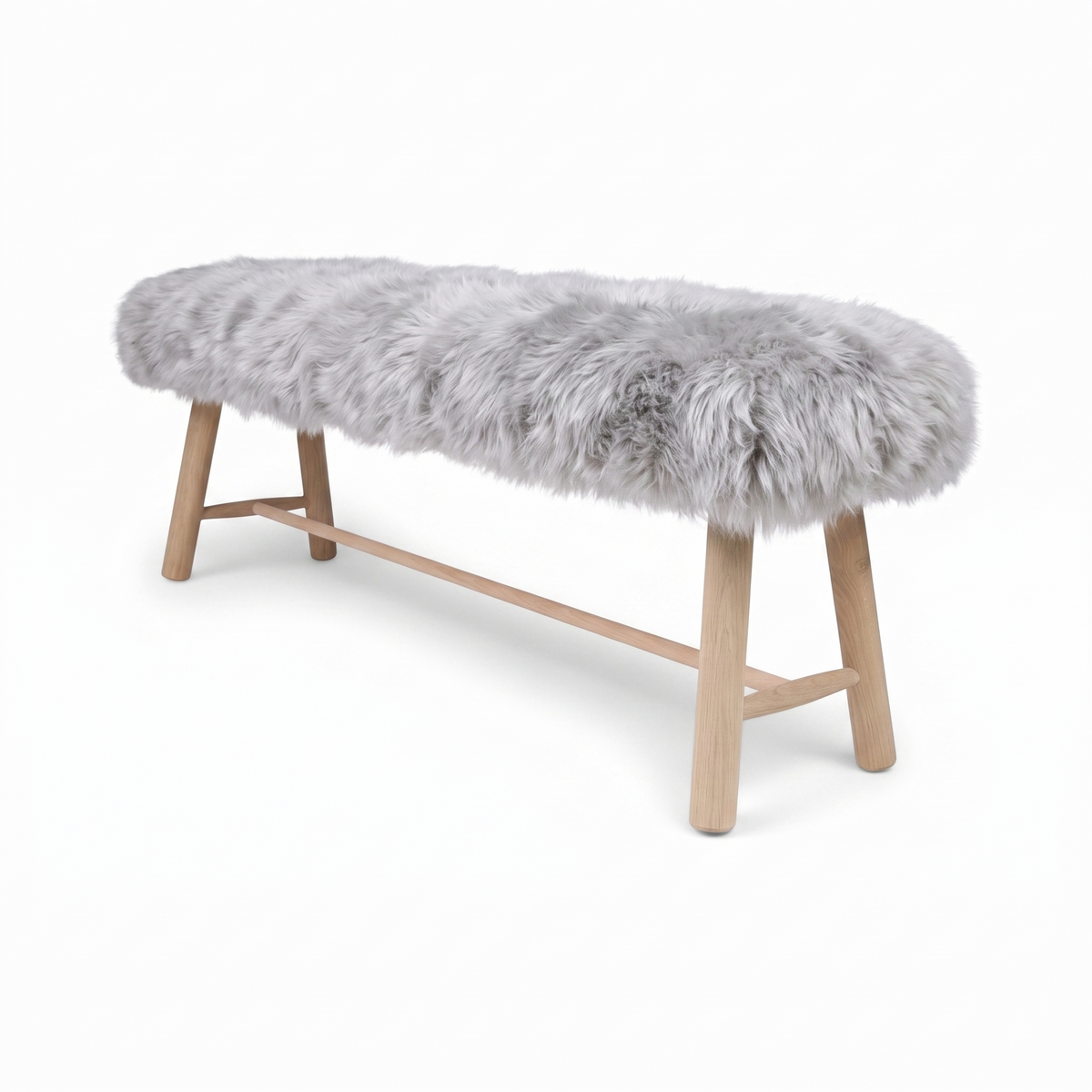 Theodor Bench | New Zealand Long Wool Sheepskin | Oak Legs  Light Grey