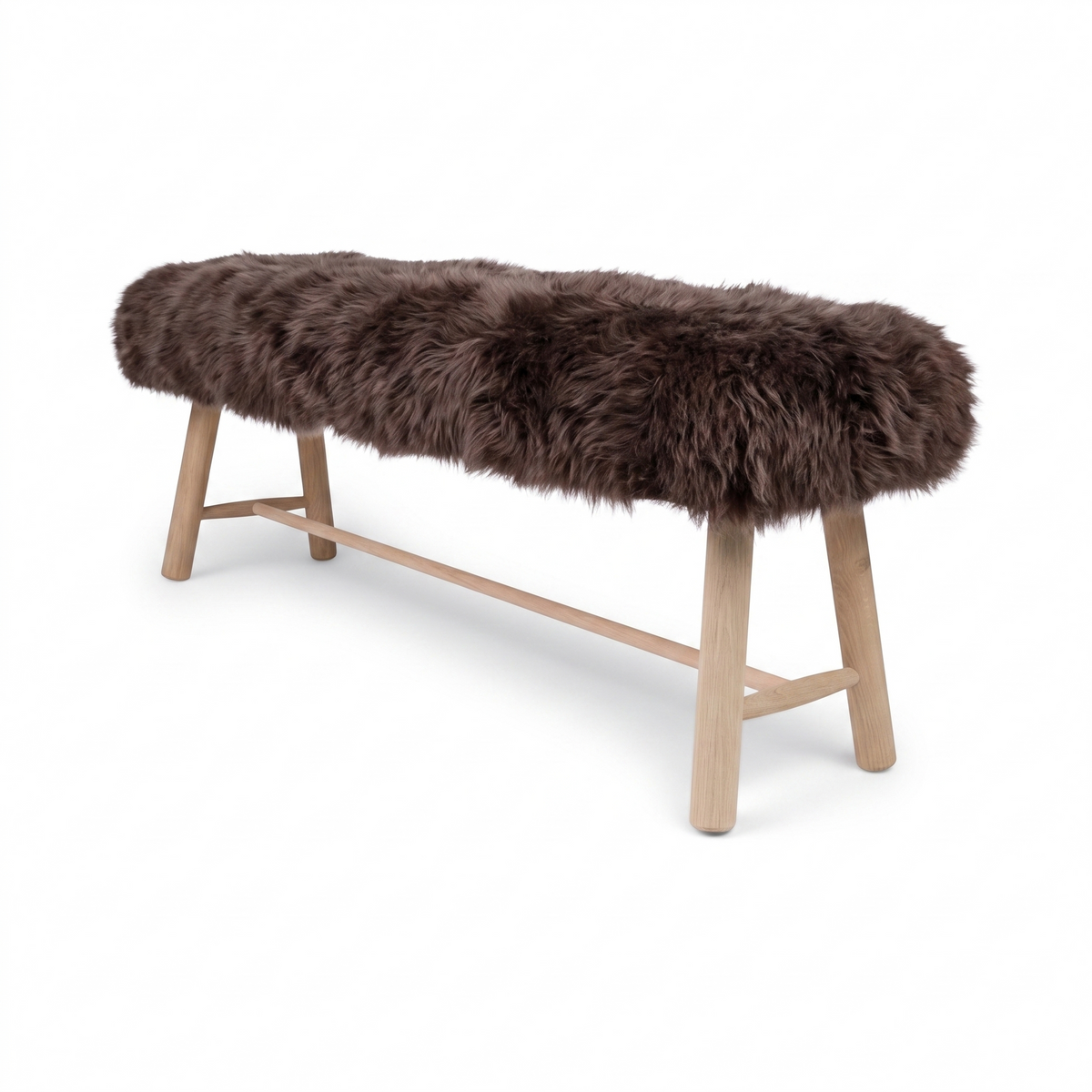 Theodor Bench | New Zealand Long Wool Sheepskin | Oak Legs  Walnut