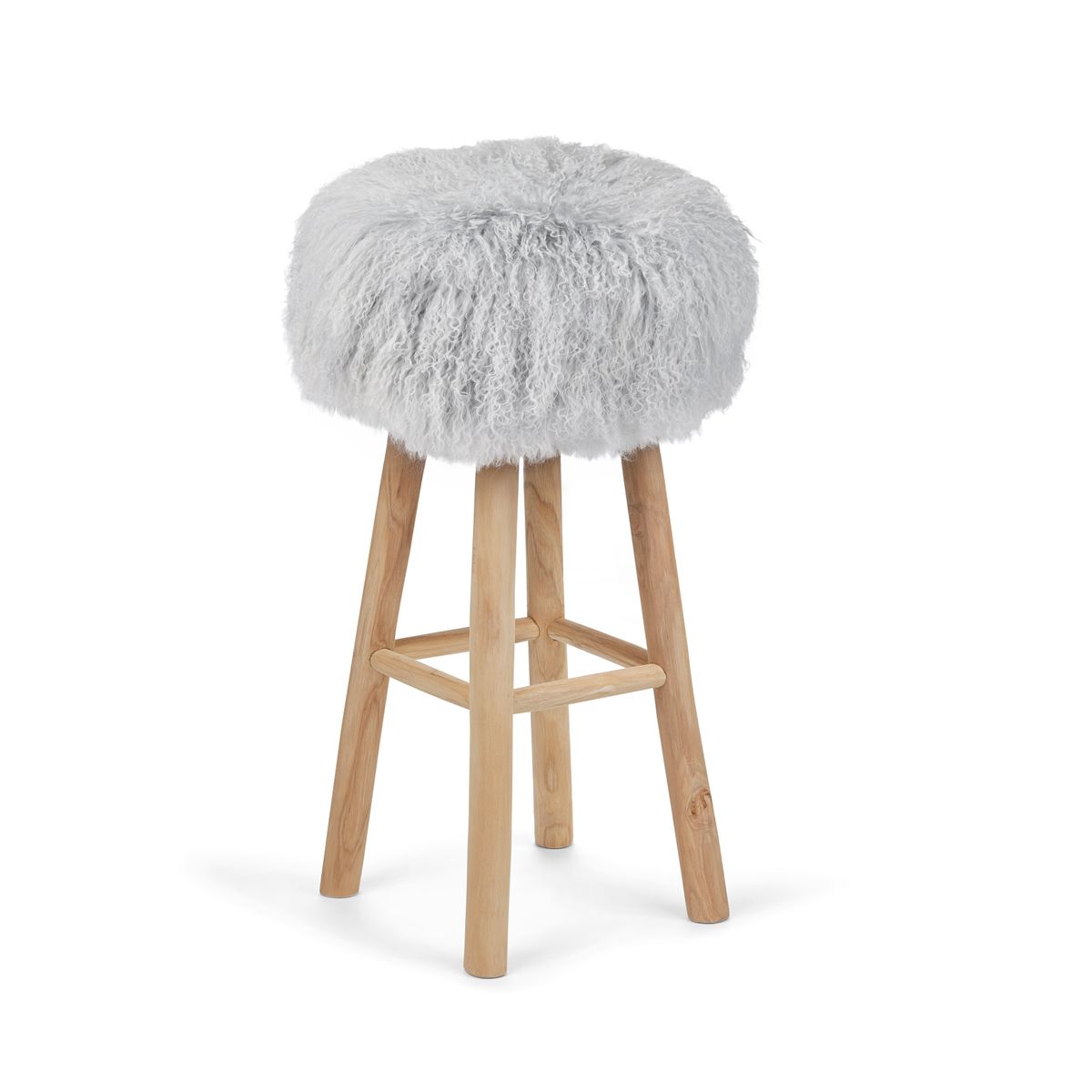 Theo Bar Stool + Cover | Oak Legs | Tibet Sheepskin Light Grey