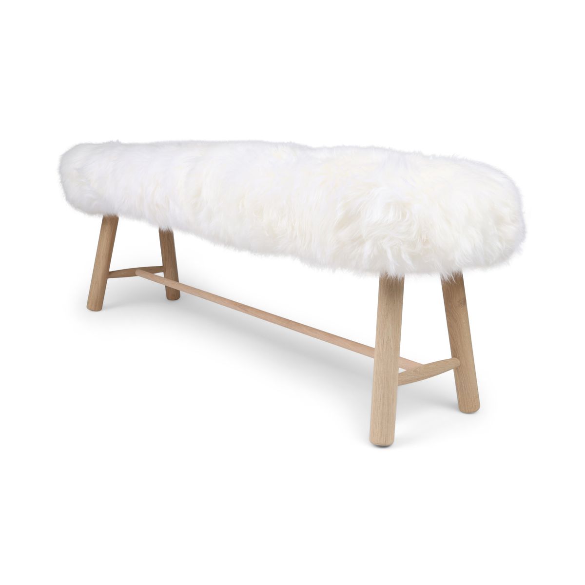 Theodor Bench | New Zealand Long Wool Sheepskin | Oak Legs  Ivory
