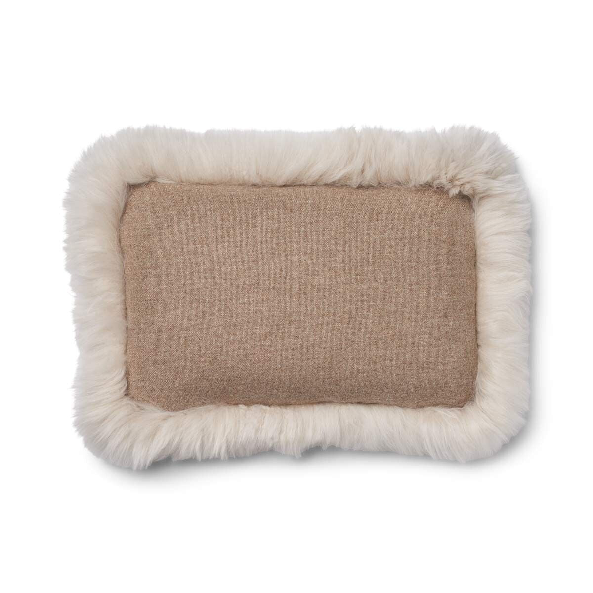 Wool Cushion | Long Wool Trim  | 52x52 cm Beige/Linen