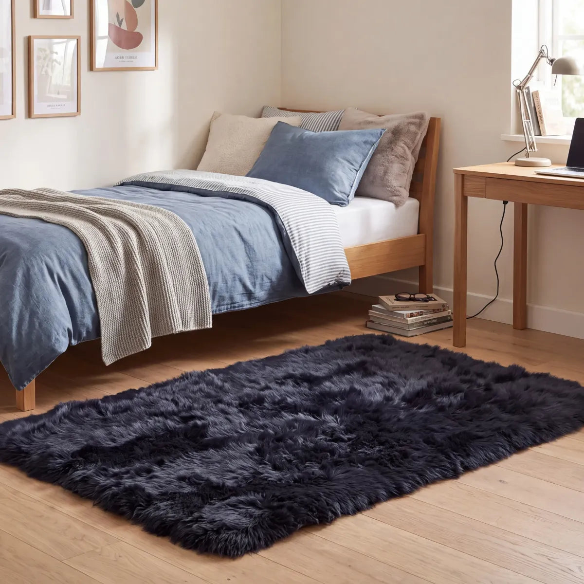 Long Wool Sheepskin Design Rug  | Navy | 120x180 cm  | 170x240 cm  Navy