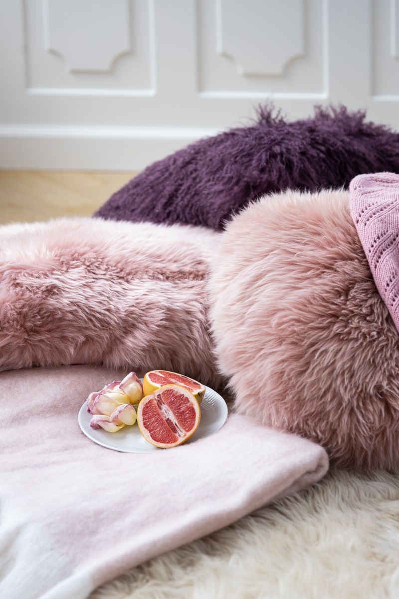 Long-Wool Sheepskin Cushion | 50x50 cm Old Rose