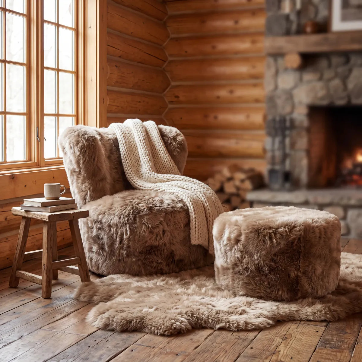 Skandi Footrest | Long Wool Sheepskin | New Zealand  Taupe
