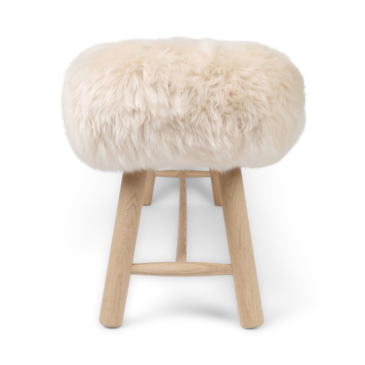 Theo Bench | New Zealand Long Wool Sheepskin | Oak Legs  Linen