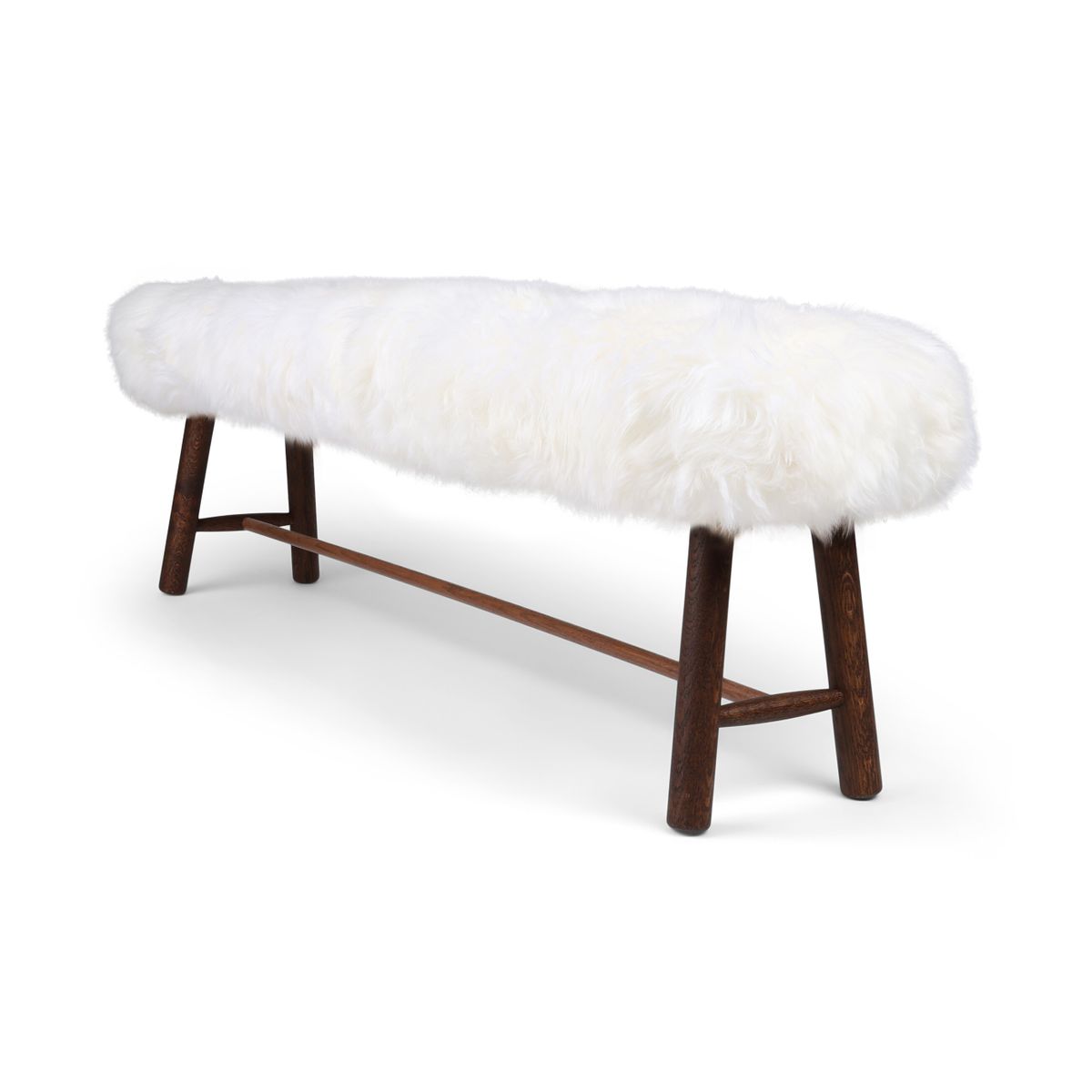 Theo Bench | New Zealand Long Wool Sheepskin | Dark Oil Oak Legs  Ivory