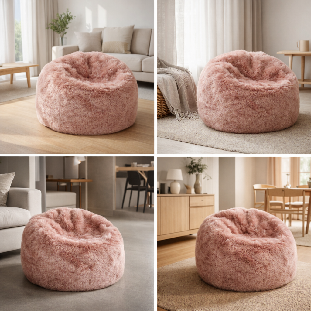 Round Sheepskin Bean Bag | Long Wool  | Large | Rose
