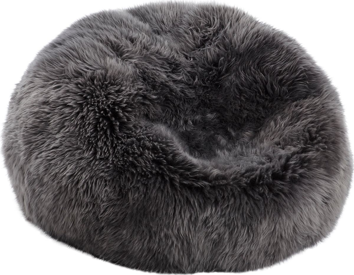 Round Sheepskin Bean Bag | Long Wool | Large Steel